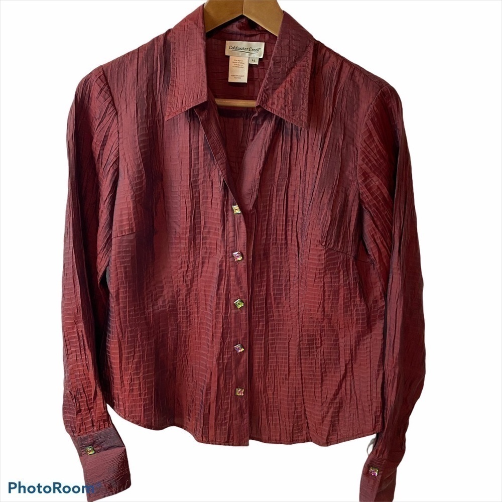 Coldwater Creek crinkle button vneck blouse shirt